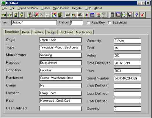 Home Inventory & Disaster Recovery Database Software  